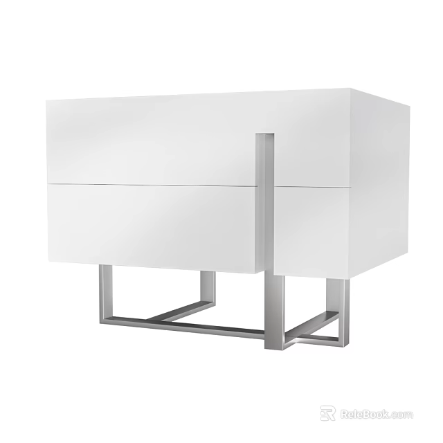 Modern White Bedside Table With Drawer And Sleek Metal Legs Design 3d model 