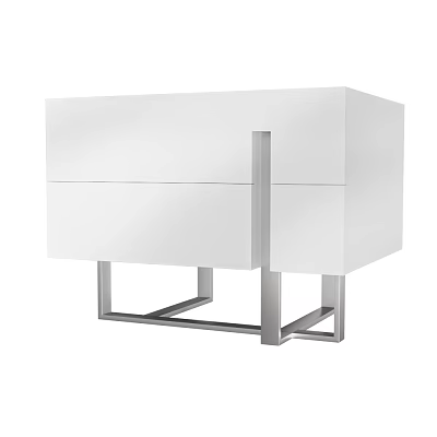 Modern White Bedside Table With Drawer And Sleek Metal Legs Design 3d model