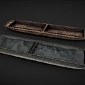 Old Rusted Metal Boats With Gray Padding Inside On Dark Background 3d model