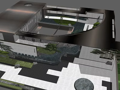 Modern Garden Landscape Design With Pond Stone Paths Green Plants And Circular Decor 3d model