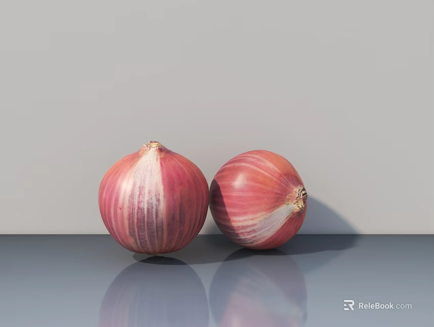 Fresh Red Onions on a Smooth Gray Surface with Clear Reflections 3d model