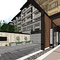 Modern Chinese Courtyard Architecture With Wooden Lattice Walls Green Plants And Terrace