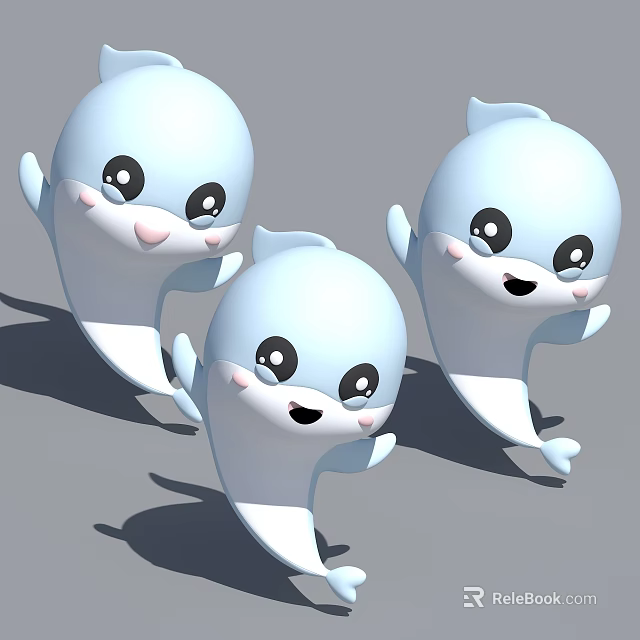 Cute Cartoon Dolphin Characters With Smiling Faces And 3D Design Elements 3d model 
