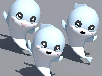 Cute Cartoon Dolphin Characters With Smiling Faces And 3D Design Elements 3d model