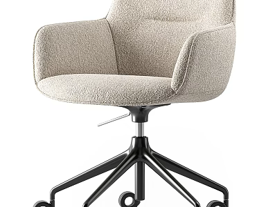 Comfortable Beige Fabric Leisure Chair with Padded Armrests Black Metal Five-Star Base and Swivel Wheels 3d model