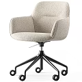 Comfortable Beige Fabric Leisure Chair with Padded Armrests Black Metal Five-Star Base and Swivel Wheels