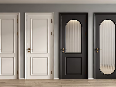 White and Black Hinged Doors Featuring Glass Panels and Golden Handles for Interior 3d model