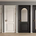 White and Black Hinged Doors Featuring Glass Panels and Golden Handles for Interior