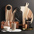 Stylish Glass Pitcher and Woven Tumbler on Marble Tray with Wooden Utensil Holder