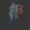 Wooden Scaffolding Structure With Rock Formation And Ladder Platform Design