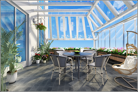 modern sun room balcony view balcony 3d model