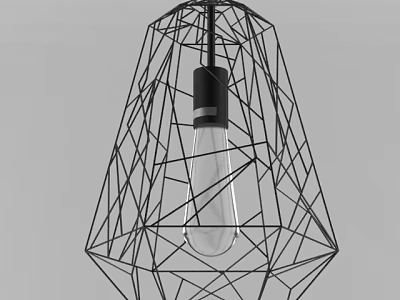 Modern Geometric Pendant Light With Black Metal Wire Frame And Clear Glass Bulb 3d model