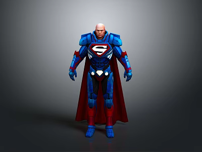 Game Movie Character 3D Model In Blue Red Costume With Red Cape Chest S Symbol 3d model