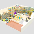 Indoor Kids Playground Featuring Colorful Hexagonal Walls Slide Climbing Frame And Yellow Ball Pit