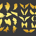 Various Golden Wing Silhouettes For Creative Design And Art Projects 3d model