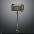 Intricate Sculpture Carving On Decorative Hammer With Gold Accents And Spiral Handle