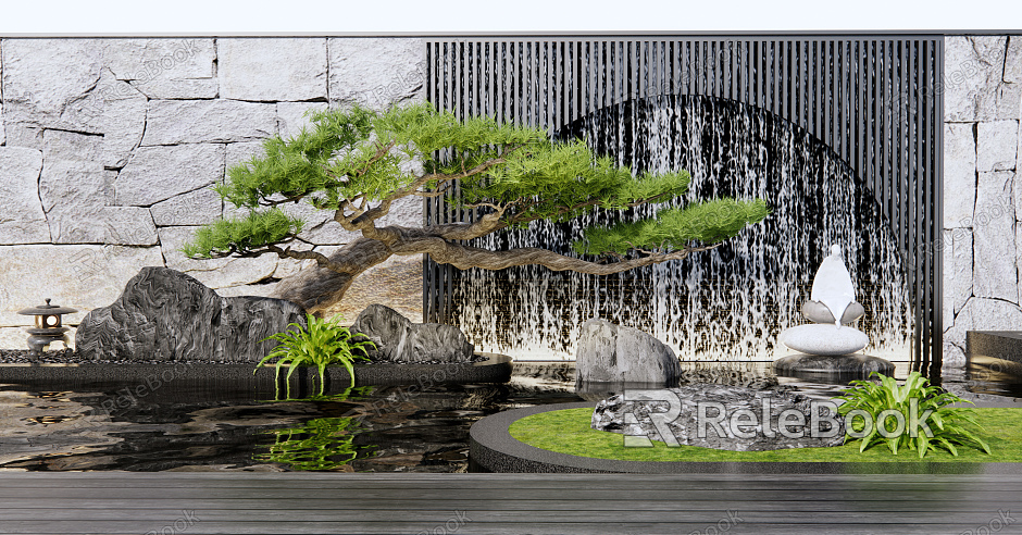 New Chinese style landscape sketch rockery waterscape flowing water landscape wall model