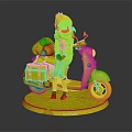 Blue Haired Character In Orange Coat Red Boots With Creature Riding Light Blue Scooter