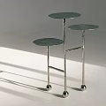 Modern Nesting Side Tables with Textured Metal Tops Silver Frame and Wheeled Base
