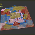 Ancient Fortress Architectural Model With City Walls Towers And Sandy Ground
