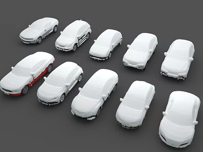 Multiple White Car Models Arranged In Display With Various Sedan Types And Designs 3d model