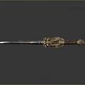 Ornate Decorative Swords Featuring Golden Dragon Handles Flame Patterns Red Black Accents Shiny Blades