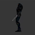 Dark Blue Sci Fi Mech Warrior Character With Yellow Accents And Arm Blades