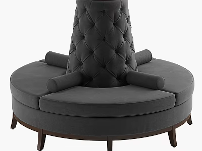 Modern Gray Round Sectional Sofa With Diamond Tufted Backrest Armrests And Wooden Legs 3d model