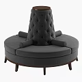 Modern Gray Round Sectional Sofa With Diamond Tufted Backrest Armrests And Wooden Legs