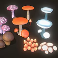 Vibrant Multicolored Mushrooms with Various Shapes and Colors on Dark Background