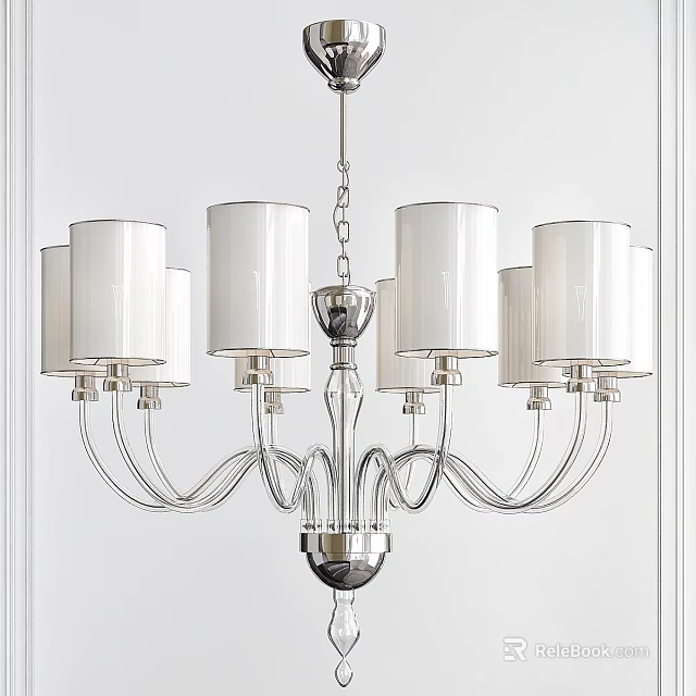 Elegant Modern Chandelier With Multiple Arms Silver Metal Frame And White Lamp Shades 3d model 