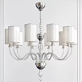Elegant Modern Chandelier With Multiple Arms Silver Metal Frame And White Lamp Shades
