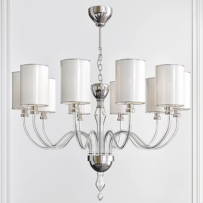 Elegant Modern Chandelier With Multiple Arms Silver Metal Frame And White Lamp Shades 3d model