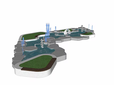 Stunning Water Fountain Landscape With Pool Lawn And Decorative Sprayers 3d model