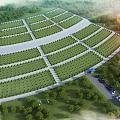 Aerial View Of Large Cemetery With Arranged Graves And Greenery