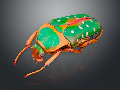 Vibrant Green and Orange Beetle With White Spots On Shiny Exoskeleton 3d model