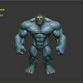 Blue Muscular Humanoid Figure Standing Pose Against Gray Gradient Background With Black Reflective Floor