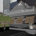 M Start Café Stylish Outdoor Terrace With Awnings Green Plants And High Rise Buildings