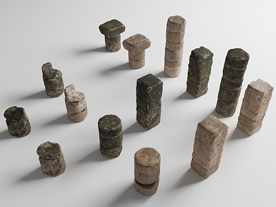 Stone Pillar Stone Wall Ruins Ancient Buildings Damaged Buildings Abandoned Castle Stone Remains 3d model