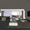 Modern Living And Dining Room Interior With Sofa Coffee Table And Large Windows