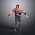 Hooded Game and Movie Character With Red Gloves Blue Arm Guards and Utility Belt