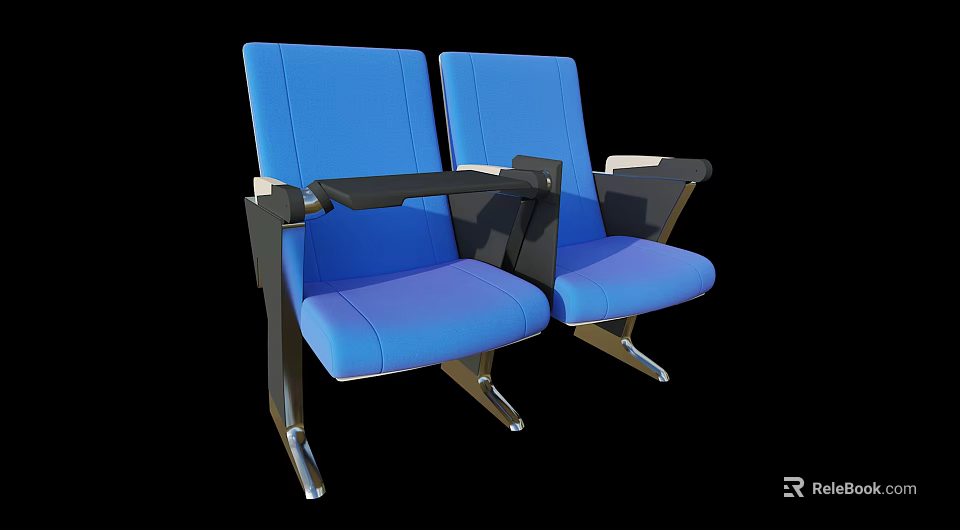 Modern Blue Public Chairs With Double Seats Armrests And Metal Frames 3d model 