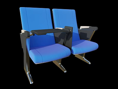 Modern Blue Public Chairs With Double Seats Armrests And Metal Frames 3d model