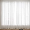 White Vertical Striped Curtains Covering Window Floor Length With Light Colored Walls And Wooden Floor
