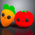 Cute Carrot Tomato Shaped Dolls With Orange Red Bodies Green Leaves And Smiling Faces