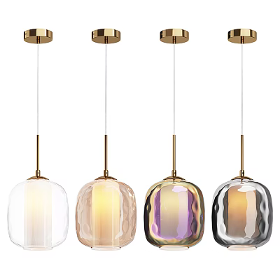 Modern Pendant Lights With Gold Base And Colorful Textured Glass Shades 3d model