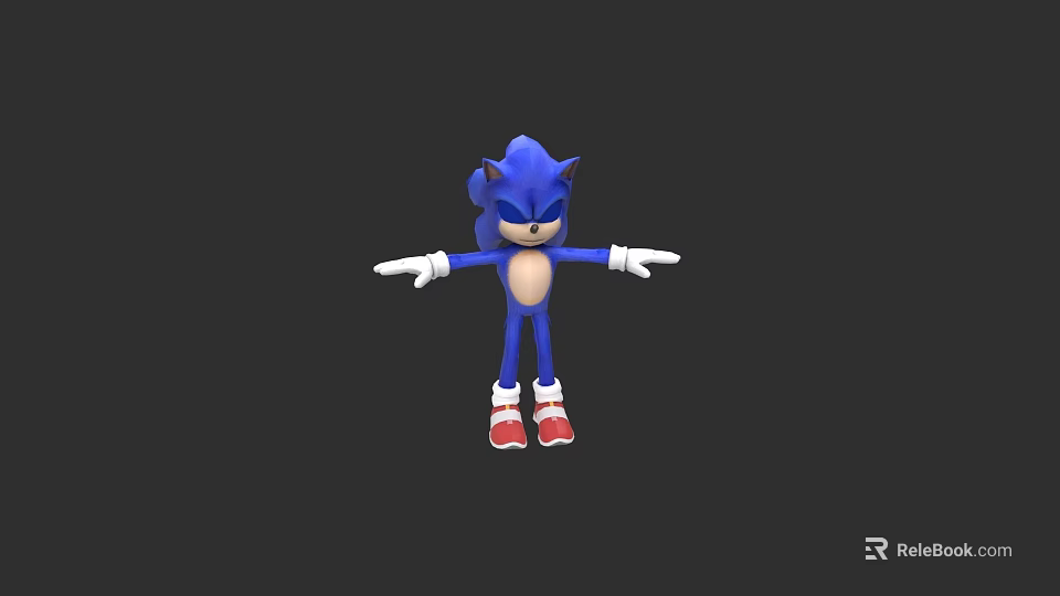 Blue Hedgehog Game Movie Character With Red Shoes And Outstretched Arms 3d model 