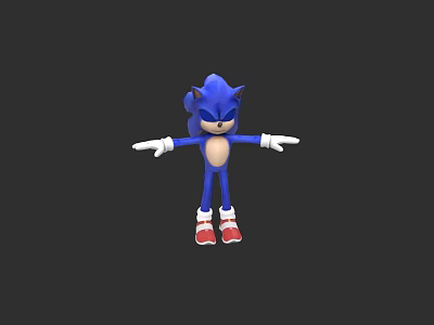 Blue Hedgehog Game Movie Character With Red Shoes And Outstretched Arms 3d model