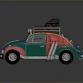 Classic Volkswagen Beetle with Colorful Blue Green Red Body and Roof Rack Luggage
