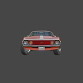 Classic Orange Two Door Muscle Car With White Stripe And Black Wheels Design